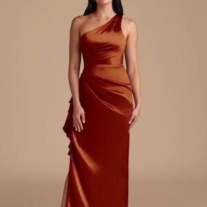 Azazie One-Shoulder Satin Dress in Rust